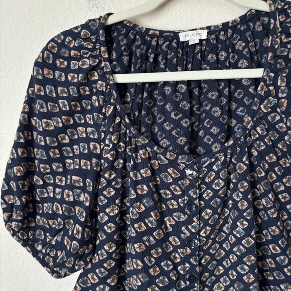 Anthropologie Pilcro Boho Printed Button Front Rounded Hem Blouse Top - Picture 4 of 11